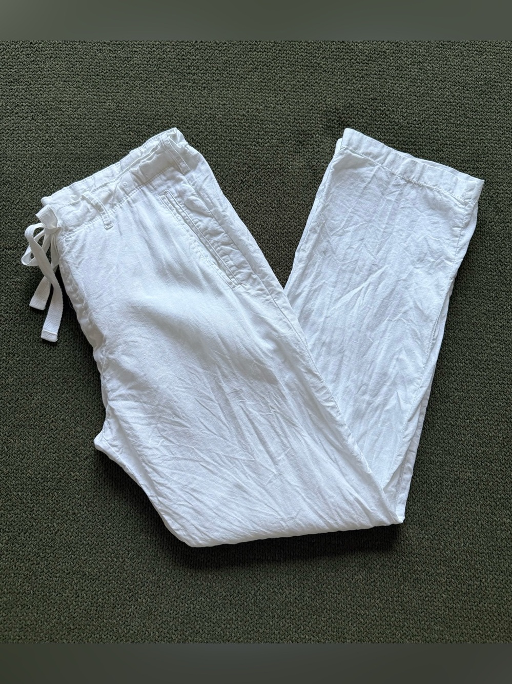 Perry Ellis Men's White Linen Drawstring Chinos Sz 34 Beachy Casual Vacation